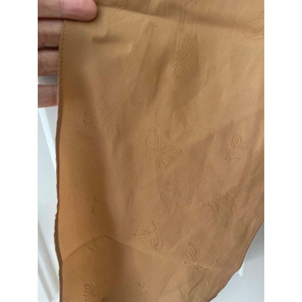 Vintage Brown Butterfly Jacquard Scarf Square Head Scarf Satin Feel Neutral Boho - Picture 5 of 6